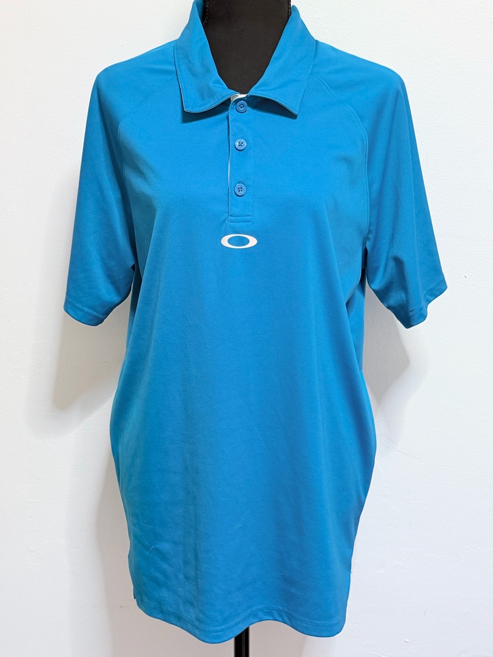 Oakley Hydrolix Shirt Mens Medium Solid Blue Short Sleeve Collared Stretch